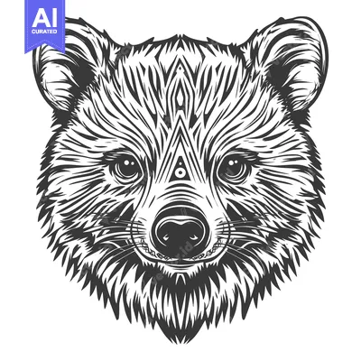 Popular premium asset: Black and White Line Art Illustration of a Bear's Face with Geometric