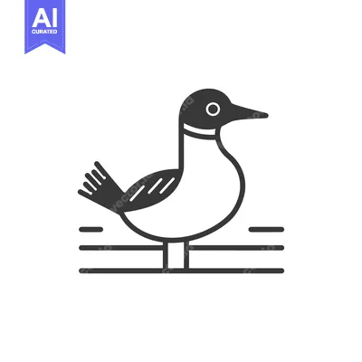 Aset desain premium: Black and White Line Art Illustration of a Bird Standing on Water