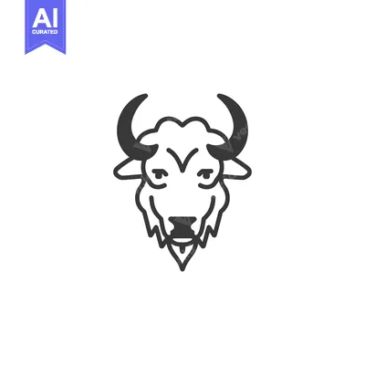 Aset desain premium: Black and White Line Art Illustration of a Bison Head