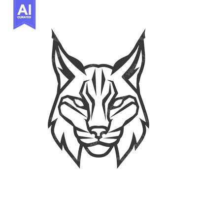 Premium design asset: Black and White Line Art Illustration of a Bobcat's Head