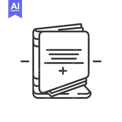 Black and White Line Art Illustration of a Book with a Plus Sign
