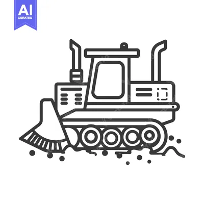 Black and White Line Art Illustration of a Bulldozer