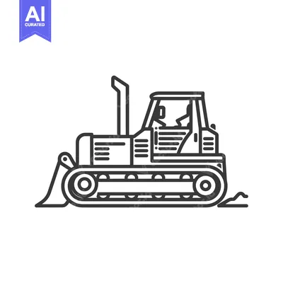 Black and White Line Art Illustration of a Bulldozer