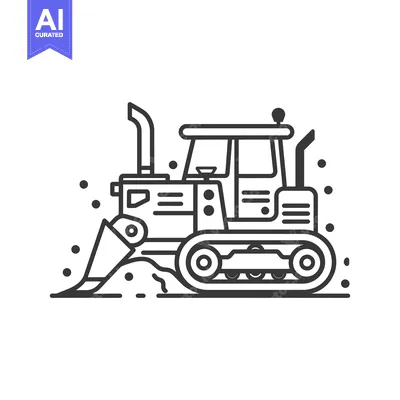 Aset desain premium: Black and White Line Art Illustration of a Bulldozer