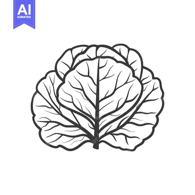 Premium design asset: Black and white line art illustration of a cabbage
