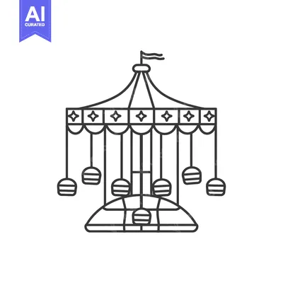 Black and White Line Art Illustration of a Carousel