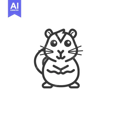 Aset desain premium: Black and white line art illustration of a cartoon hamster