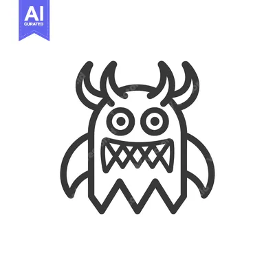 Aset premium populer: Black and White Line Art Illustration of a Cartoon Monster with Horns