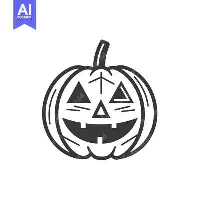 Aset desain premium: Black and White Line Art Illustration of a Carved Pumpkin