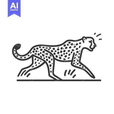 Premium design asset: Black and White Line Art Illustration of a Cheetah Running