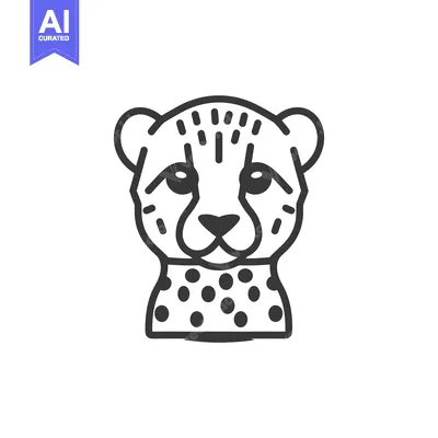 Aset desain premium: Black and White Line Art Illustration of a Cheetah's Head