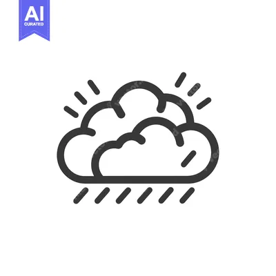 Aset premium populer: Black and White Line Art Illustration of a Cloud with Rain and Sun Ray