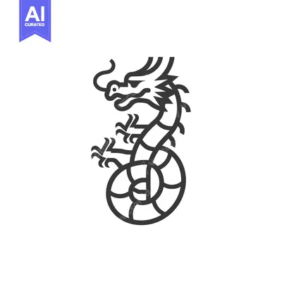 Aset premium populer: Black and White Line Art Illustration of a Coiled Dragon