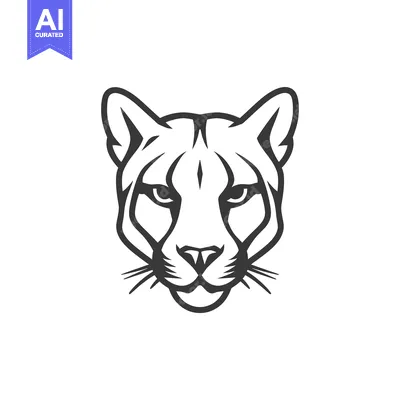 Aset premium populer: Black and White Line Art Illustration of a Cougar's Face