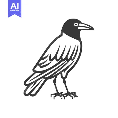 Aset premium populer: Black and White Line Art Illustration of a Crow