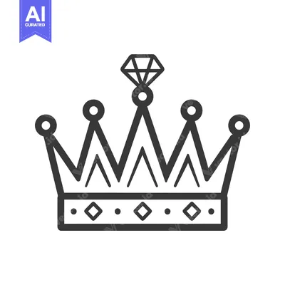 Aset desain premium: Black and White Line Art Illustration of a Crown with a Diamond on Top