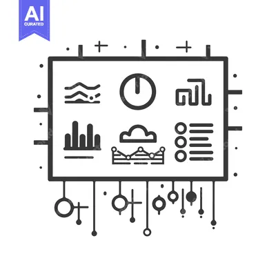 Premium design asset: Black and White Line Art Illustration of a Dashboard with Graphs, Char