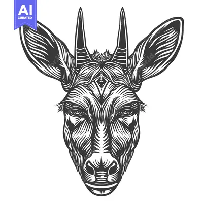 Aset desain premium: Black and White Line Art Illustration of a Deer Head