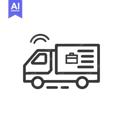 Aset premium populer: Black and white line art illustration of a delivery truck with a wifi