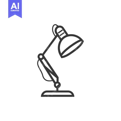 Aset desain premium: Black and white line art illustration of a desk lamp