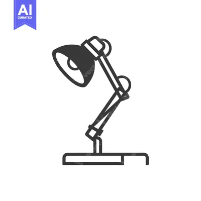 Aset desain premium: Black and White Line Art Illustration of a Desk Lamp