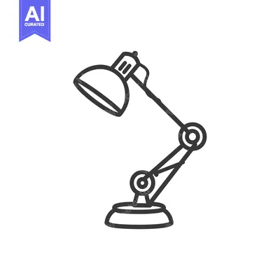 Aset desain premium: Black and White Line Art Illustration of a Desk Lamp