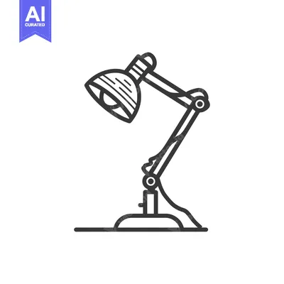 Aset desain premium: Black and White Line Art Illustration of a Desk Lamp