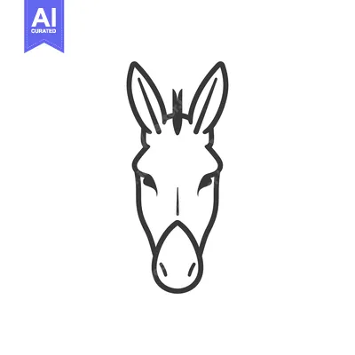 Aset desain premium: Black and white line art illustration of a donkey's head