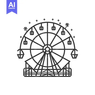 Popular premium asset: Black and white line art illustration of a ferris wheel with stars
