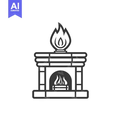 Aset premium populer: Black and white line art illustration of a fireplace with flames