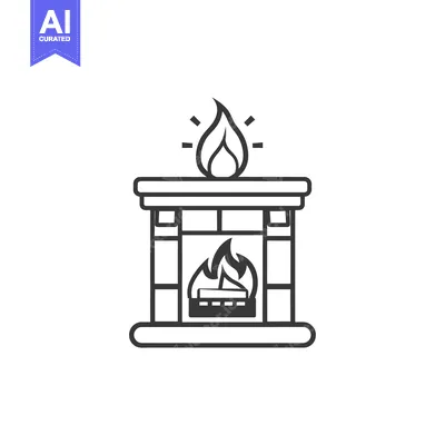 Premium design asset: Black and White Line Art Illustration of a Fireplace with Flames