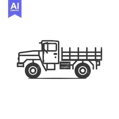 Popular premium asset: Black and White Line Art Illustration of a Flatbed Truck