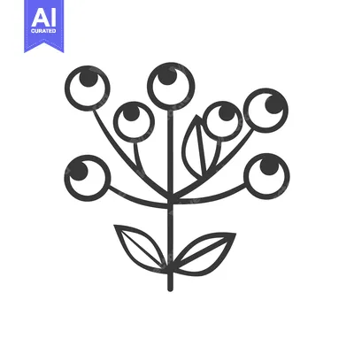 Premium design asset: Black and White Line Art Illustration of a Flower with Round Berries