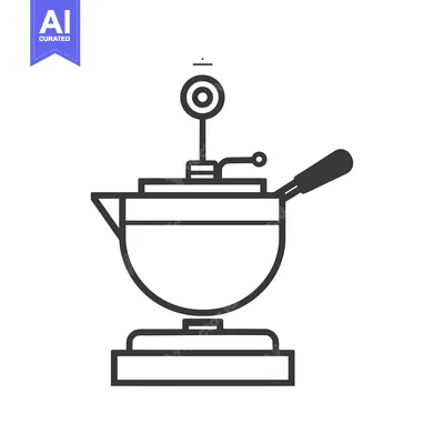 Premium design asset: Black and White Line Art Illustration of a Fondue Pot