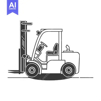 Aset desain premium: Black and White Line Art Illustration of a Forklift