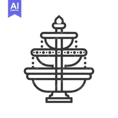 Aset premium populer: Black and white line art illustration of a fountain with three tiers