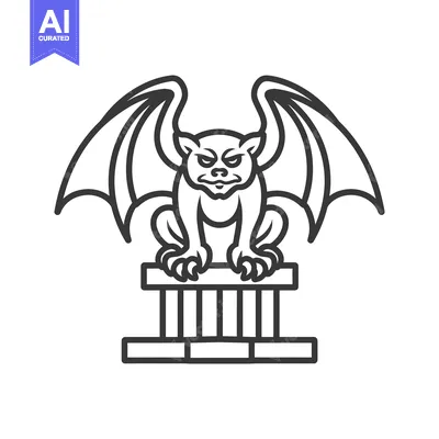Aset desain premium: Black and White Line Art Illustration of a Gargoyle