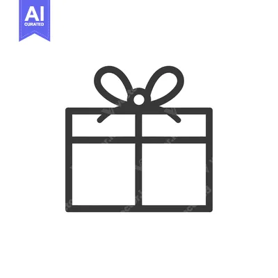 Aset desain premium: Black and white line art illustration of a gift box with a bow