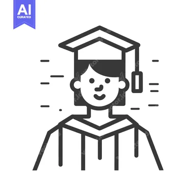 Premium design asset: Black and White Line Art Illustration of a Graduate Wearing a Cap and