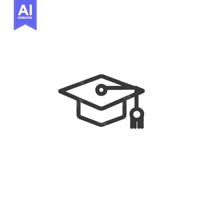 Black and White Line Art Illustration of a Graduation Cap