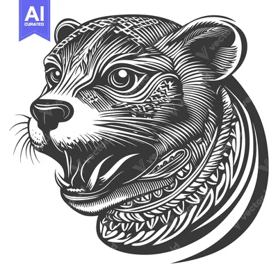 Aset premium populer: Black and White Line Art Illustration of a Growling Panther