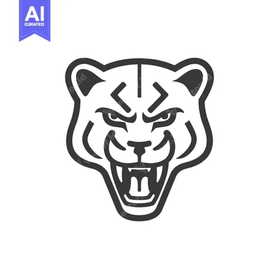 Aset desain premium: Black and White Line Art Illustration of a Growling Panther Head