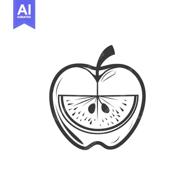 Aset premium populer: Black and White Line Art Illustration of a Halved Apple