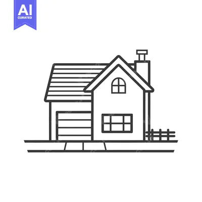 Popular premium asset: Black and white line art illustration of a house with a garage and a f
