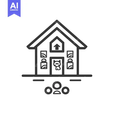 Premium design asset: Black and white line art illustration of a house with three paw prints