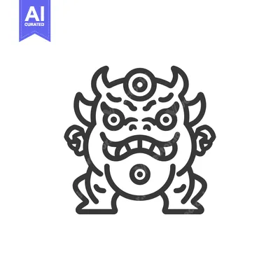 Aset premium populer: Black and White Line Art Illustration of a Japanese Oni Demon