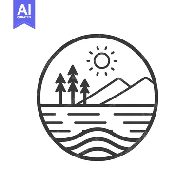 Popular premium asset: Black and White Line Art Illustration of a Landscape with a Sun, Mount