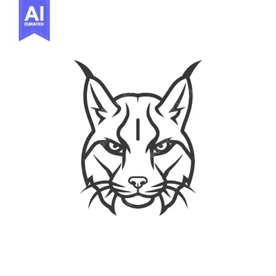 Aset desain premium: Black and White Line Art Illustration of a Lynx's Face