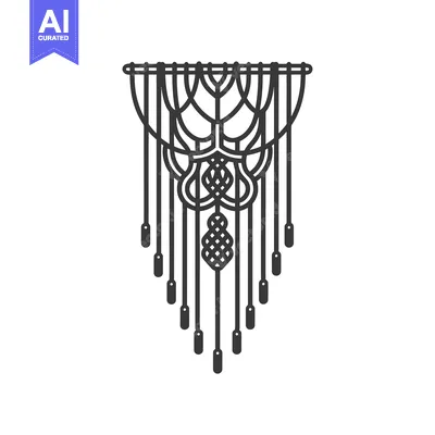 Aset desain premium: Black and White Line Art Illustration of a Macrame Wall Hanging