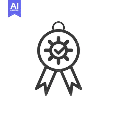 Aset premium populer: Black and White Line Art Illustration of a Medal with a Checkmark Insi